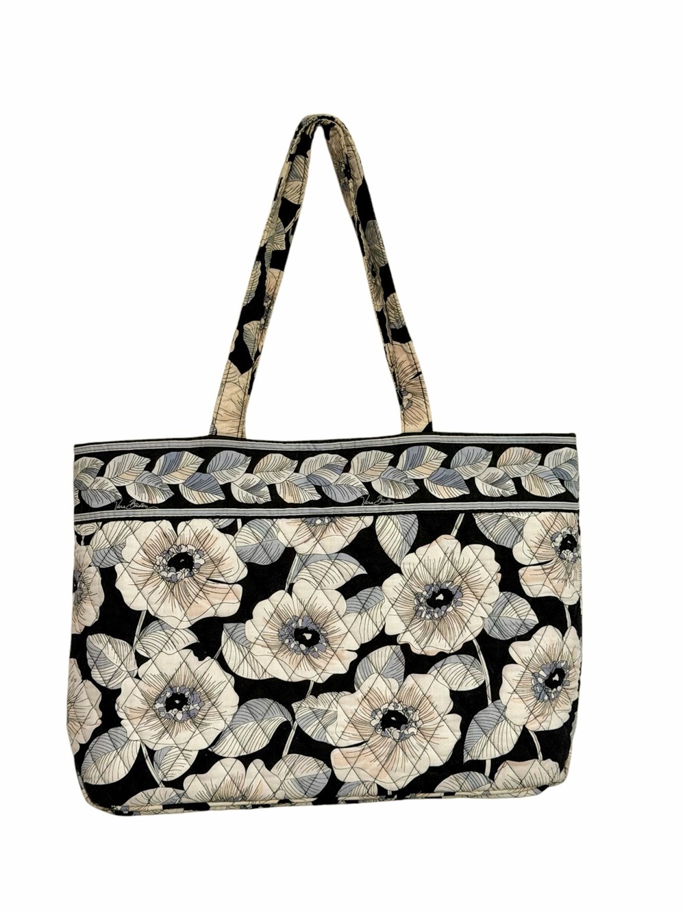 Vera Bradley Retired Camellia Black Blue Cream Floral Quilted Tote - Picture 11 of 12
